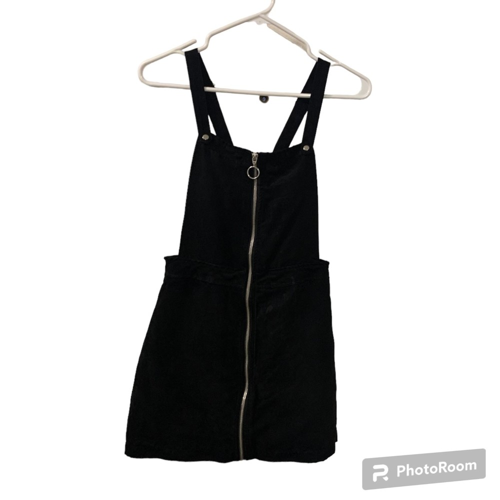 Divided H&M Womens Black Velvet Overall Polyester Jumper Mini Skirt Size 4